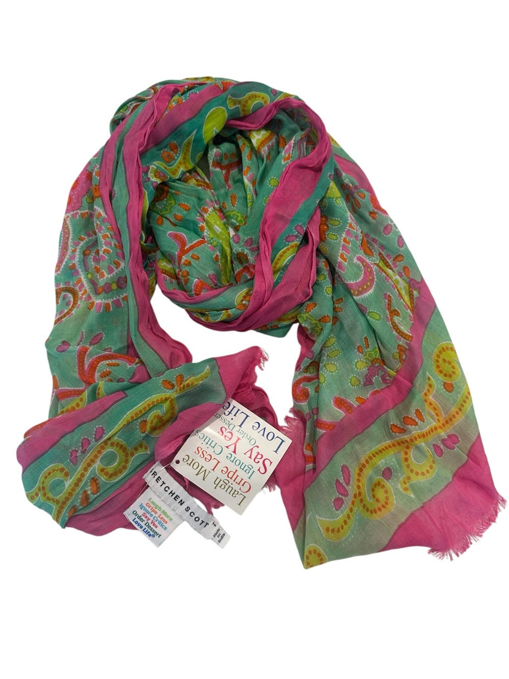 NWT Gretchen Scott Designs Scarf Womens 25x76 Pink Vibrant Cotton Rectangle Wrap